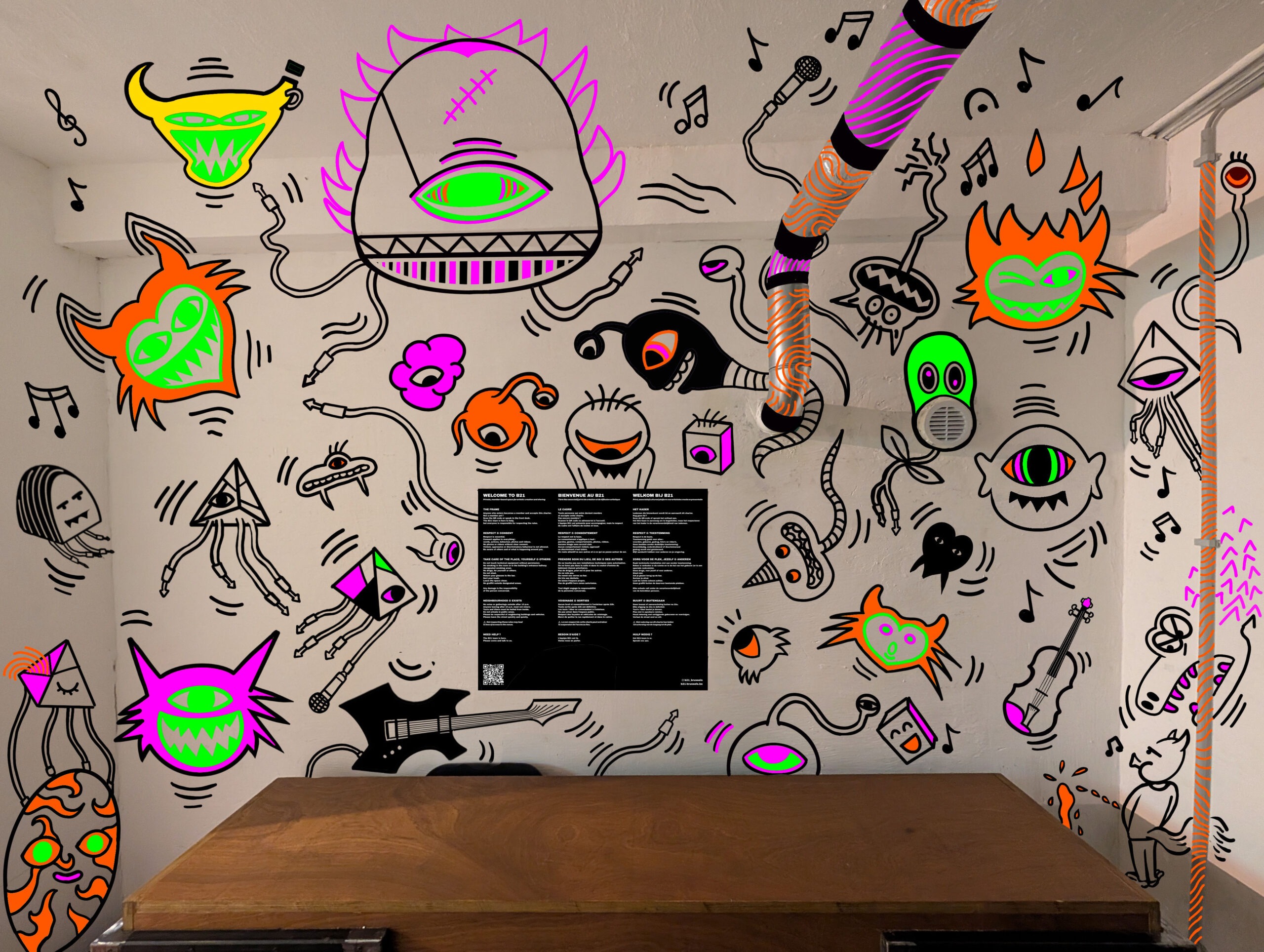 Test de la fresque B21 en traits noirs
