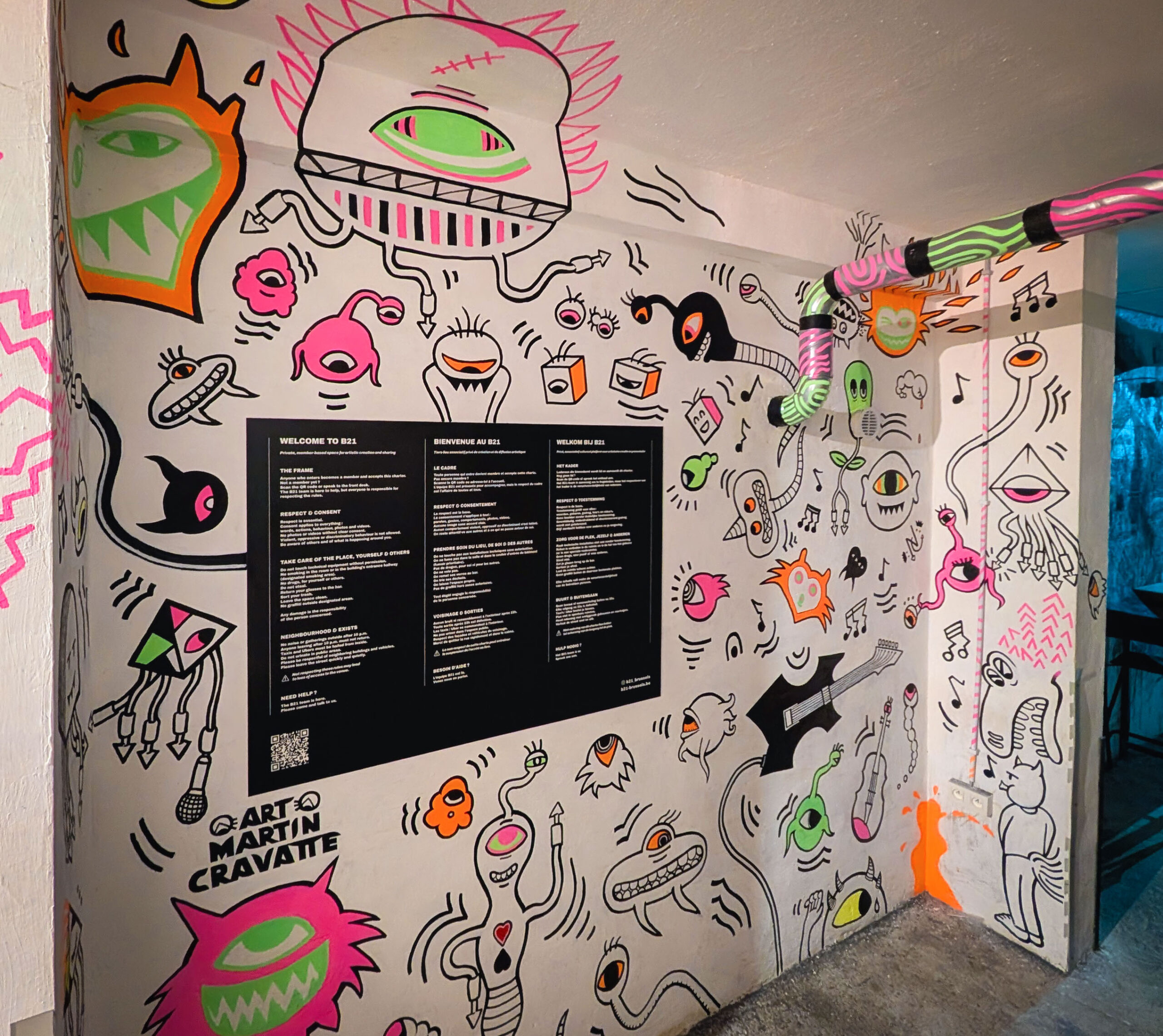 Doodle art pour le B21 – fresque murale à Bruxelles